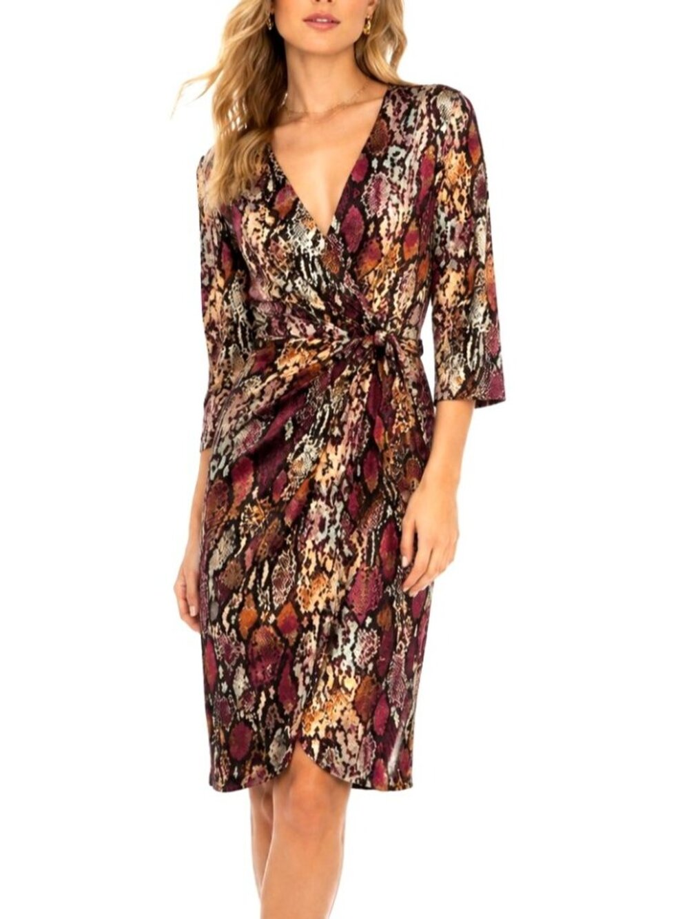 Rebecca Taylor 100% Silk Wrap Dress Python Snake Print Midi
